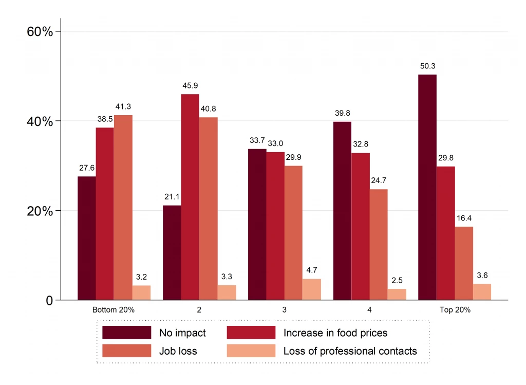 Figure 1. Percentage of households affected by one the events after lockdown, by quintile