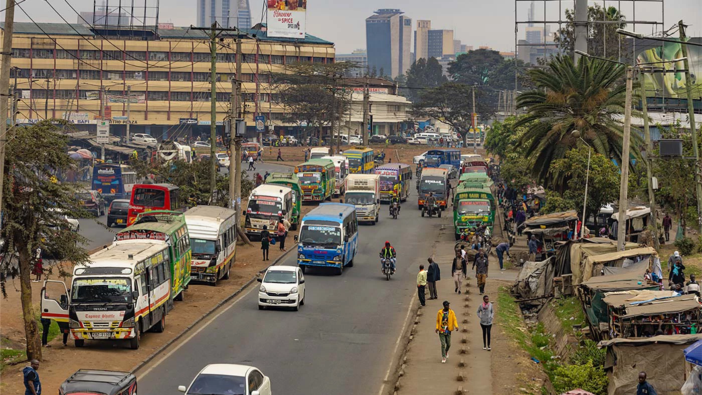 Bustling market scene in downtown Nairobi, Kenya.