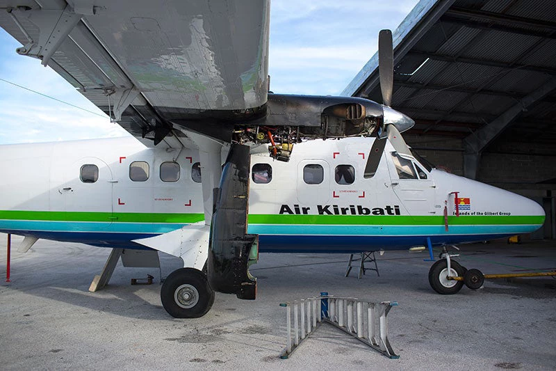 A hanger for servicing planes at the airport on South Tarawa island, Kiribati