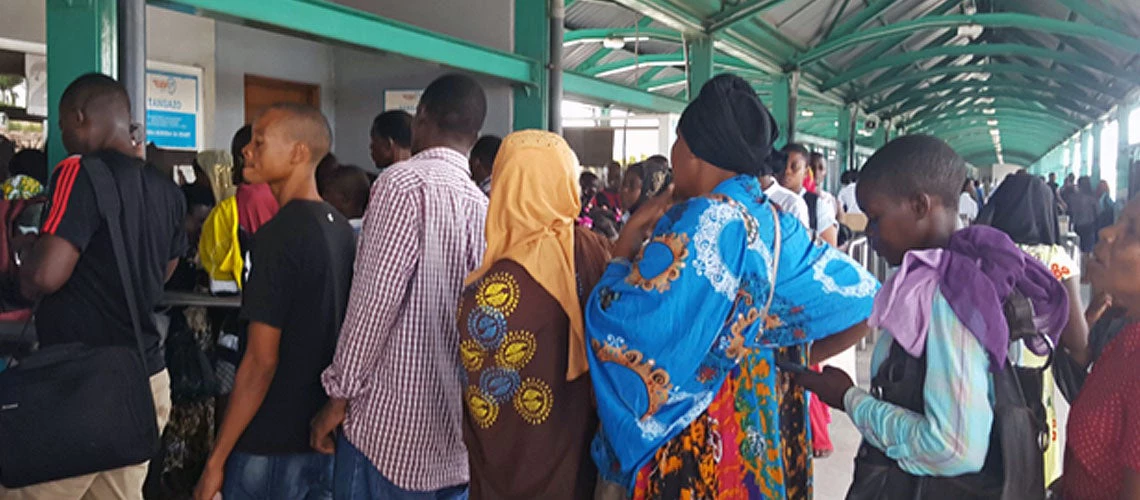 Ticket queue in Dar es Salaam bus station. Photo: Kelvin Mutagwaba