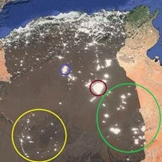 Algeria?s oil and gas fields emit significant night-time lights.