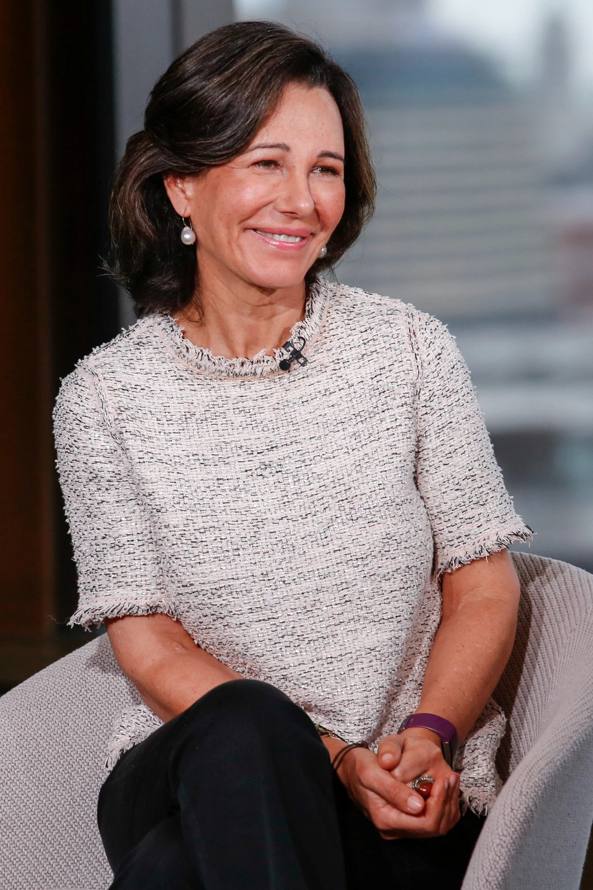 Ana Botin, chairman of Banco Santander SA, reacts during a Bloomberg Television interview in London, U.K., on Tuesday, Oct. 2, 2018. Photographer: Luke MacGregor/Bloomberg