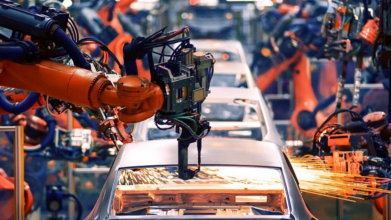 The arm of a car production line