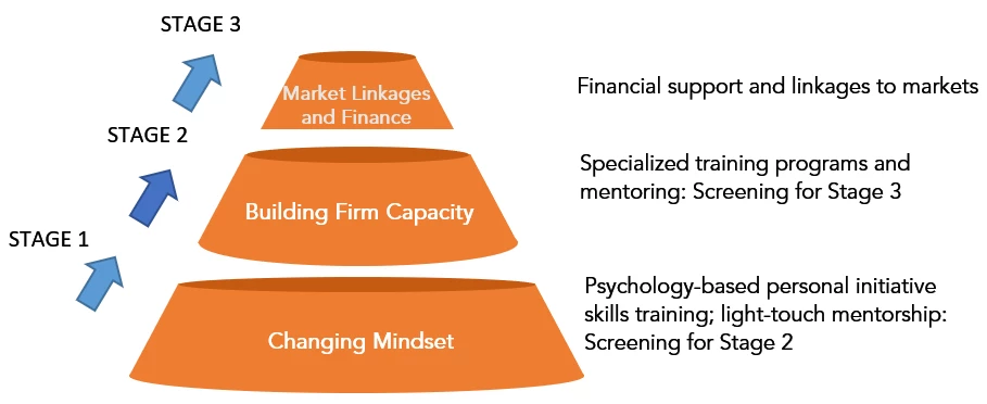 A diagram showing the three stages of Firm Capability Development Framework