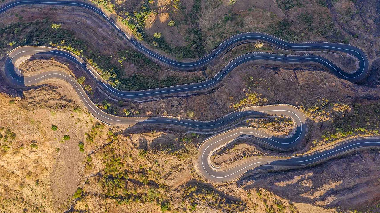 Aerial view of the mountain roads near Simian Mountains, Ethiopia
