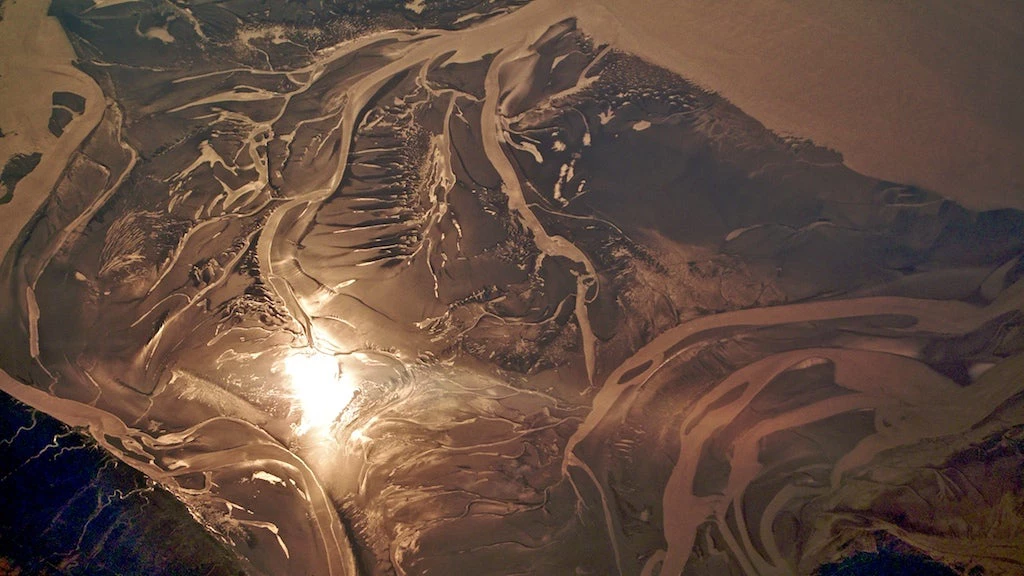 Aerial view of the Ayeyawardi river in Myanmar