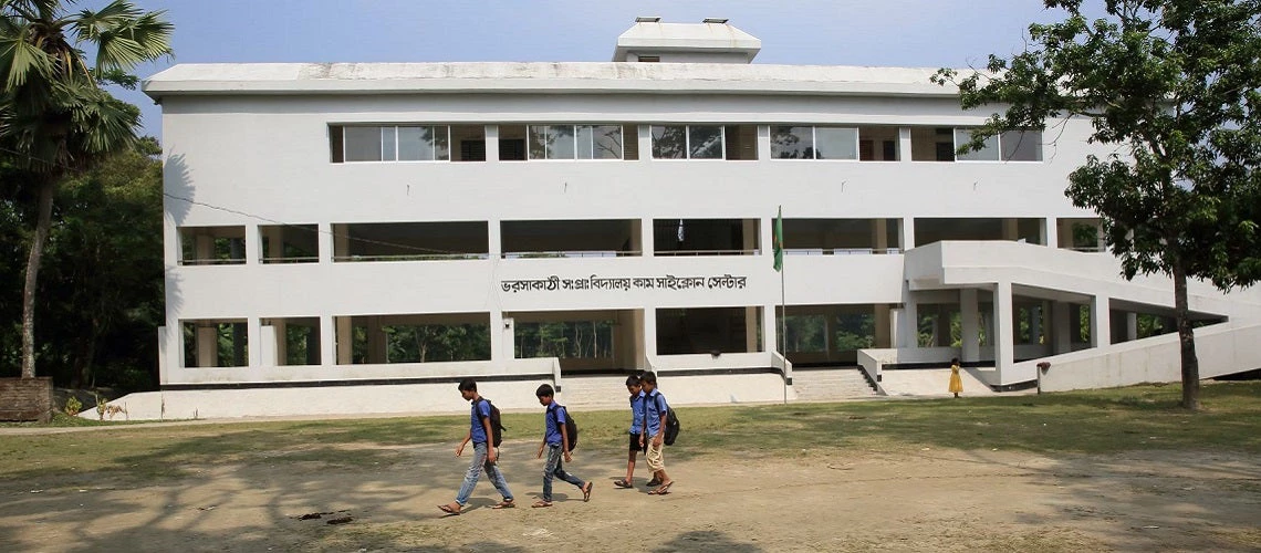 Uttar Seral Government Primary School, which is also a cyclone shelter, in Barishal, Bangladesh. 