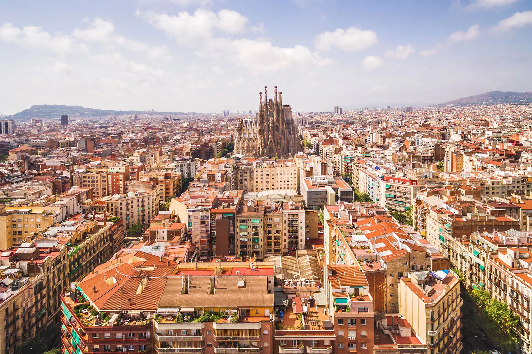 Aerial view of the city of Barcelona, Spain