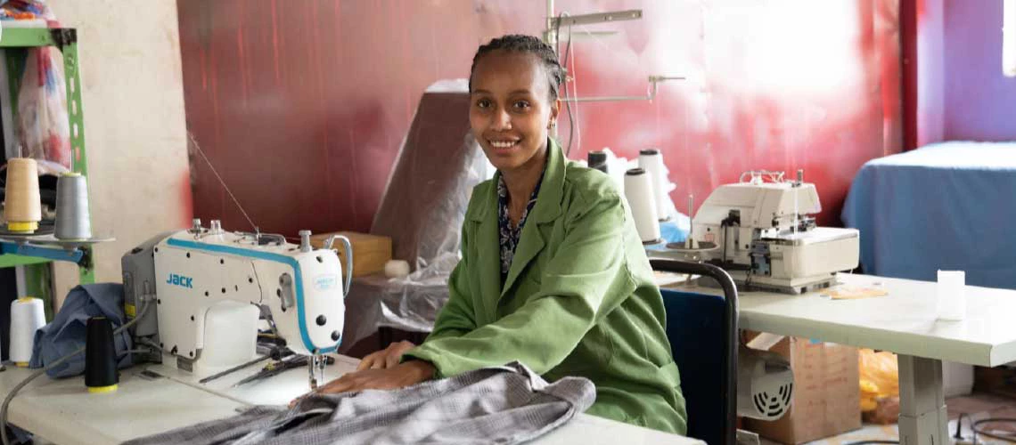 UPSNJP beneficiary working in a garment factory. Photo: Ethiopia Ministry of Labor and Skills
