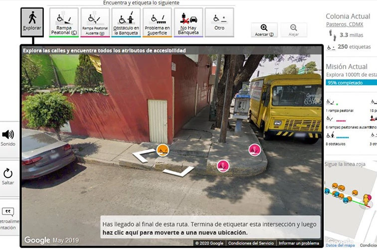 Screenshot of Project Sidewalk on Google Maps