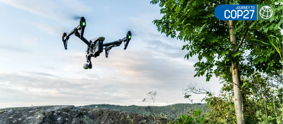 Drone flying over a forest