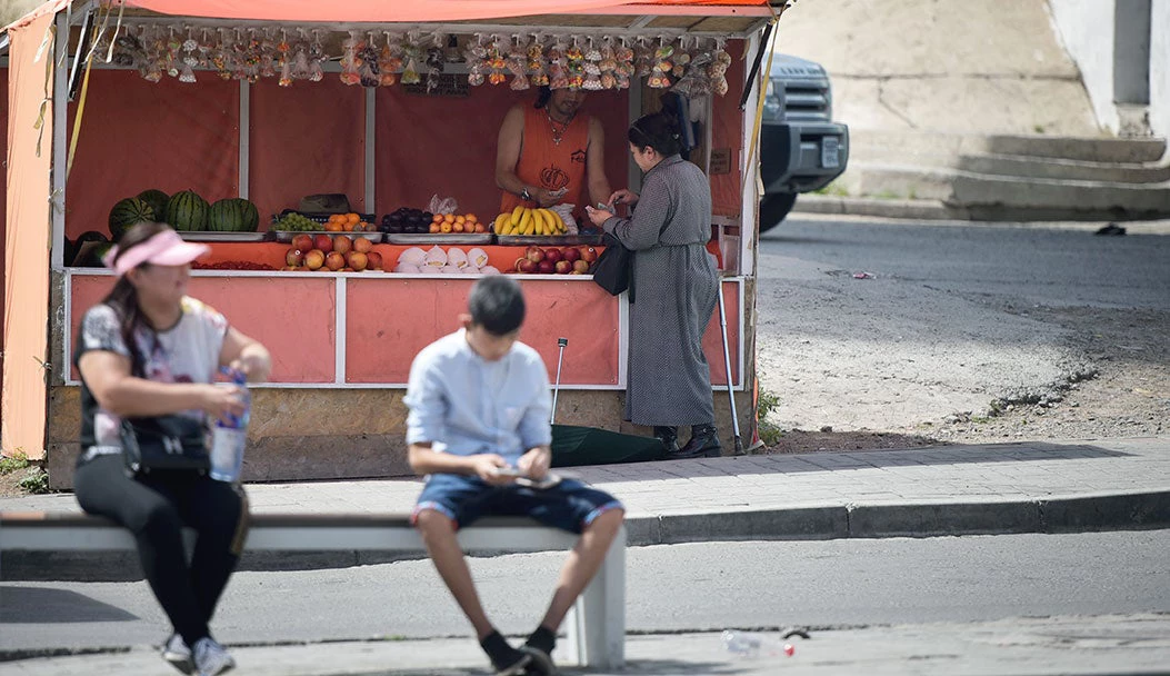 A woman is making a purchase from a fruit kiosk in the capital city of Mongolia, Ulaanbaatar. Photo: World Bank