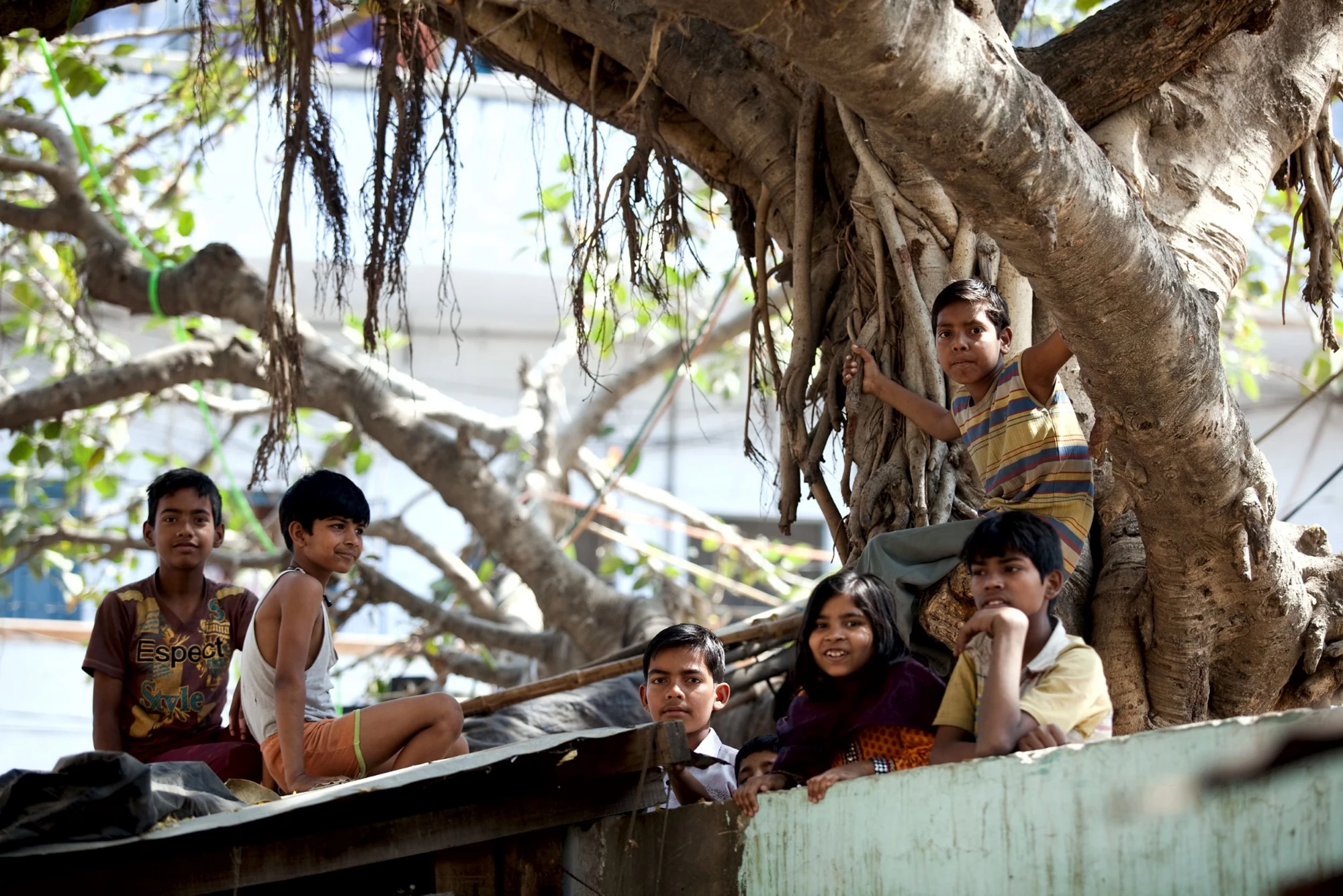 Children in the suburb of Gwaltoli, India. 