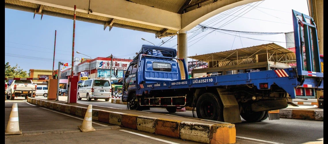 An empty Thai truck enters Laos at the Friendship Bridge border, near Vientiane.