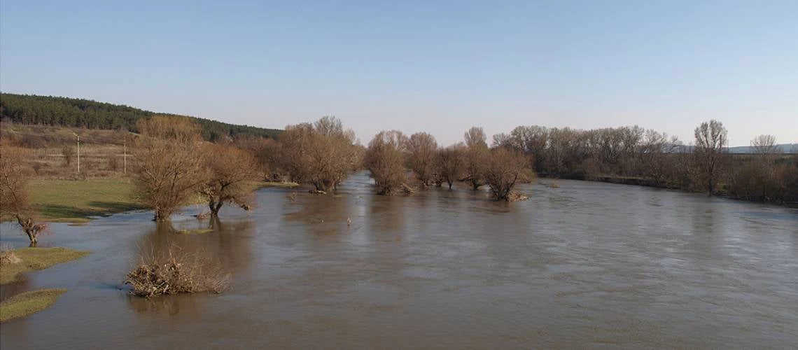 A flooded Marica River at Harmanli, Bulgaria.