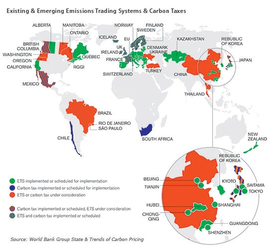 Carbon pricing map. State & Trends of Carbon Pricing