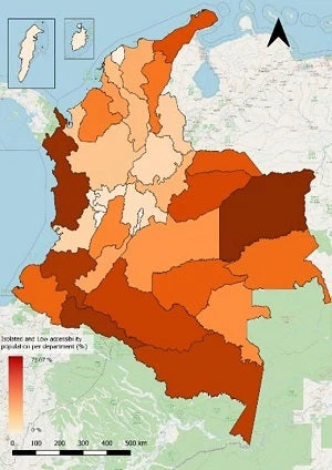 Percentage of people experienced Low accessibility or Isolation per department.