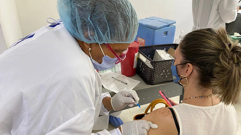 Woman is vaccinated in Cordoba Department, Colombia