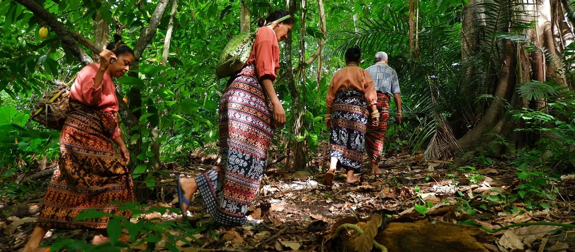 Women walking in the forest in Indonesia 