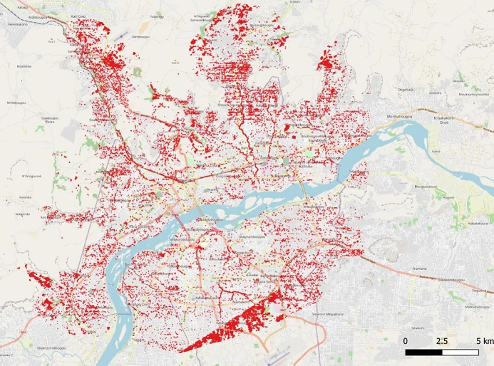 Map of where solid waste is accumulating in Bamako