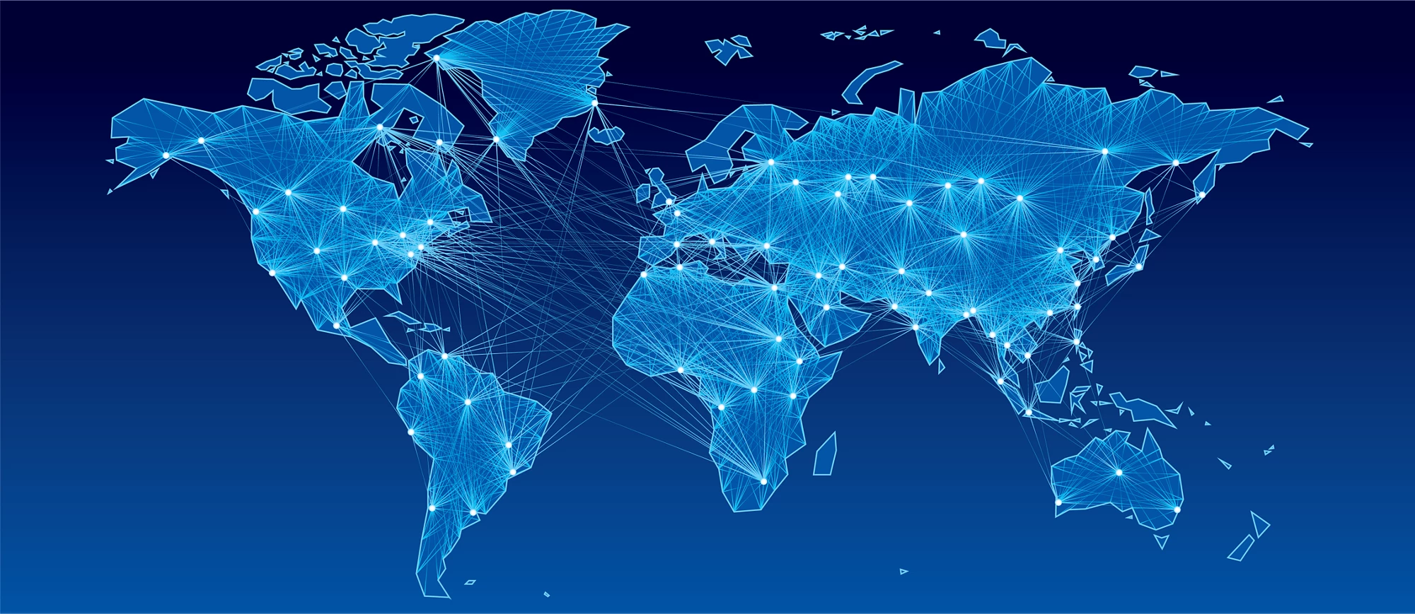 Illustration of World map with nodes linked by lines. © shutterstock.com