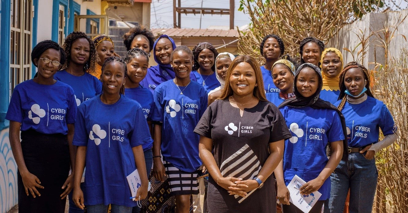 Members of the Nigeria CyberGirls Fellowship posing with their mentor.