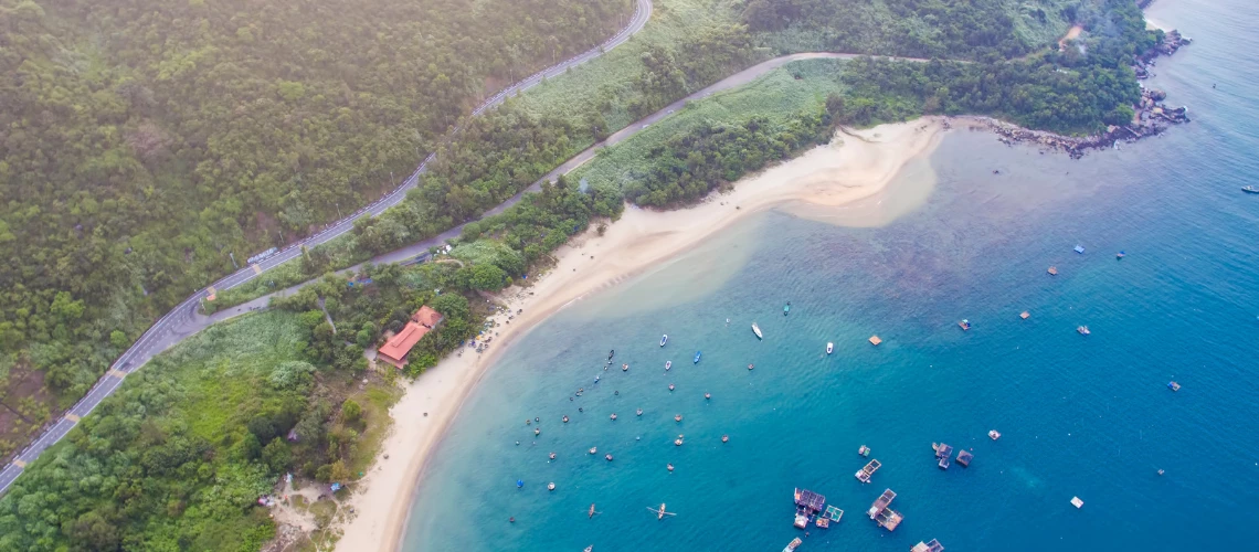 Da Nang, Vietnam: Aerial view of Son Tra peninsula which is one of the most beautiful destination of Da Nang