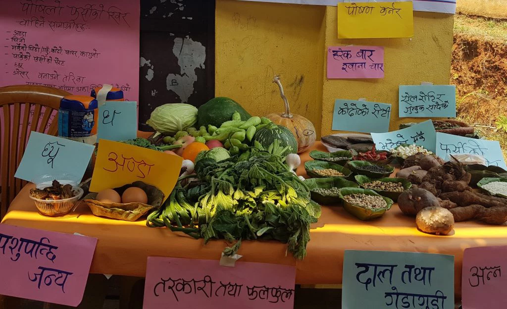 Display of nutritious vegetables and food items