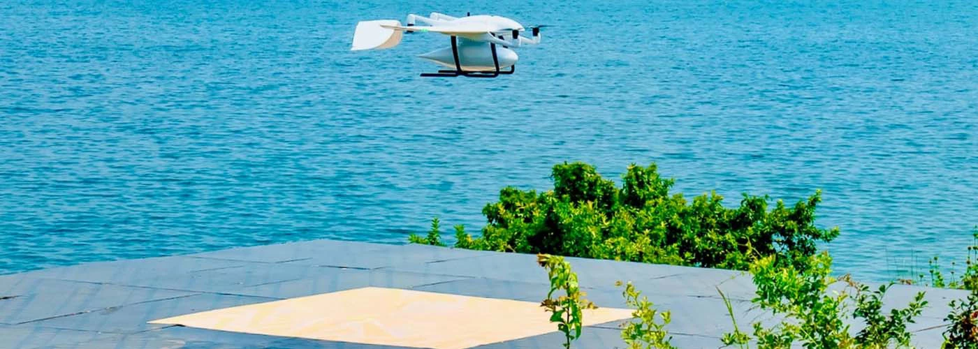 A drone can quickly fly essential supplies over land and water in an emergency or when natural disasters damage normal transport routes. ©World Bank 
