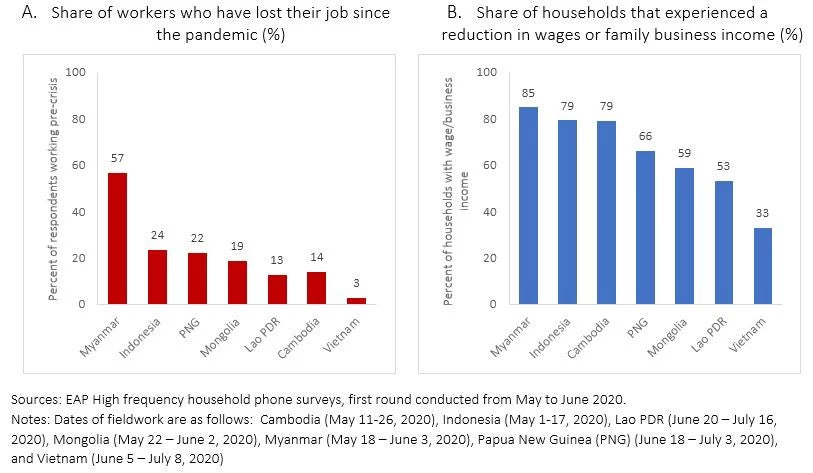 Employment losses were large in some countries, whereas losses in earnings were widespread