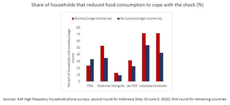 . Lowering food expenditure was a common coping strategy, especially among those that lost income