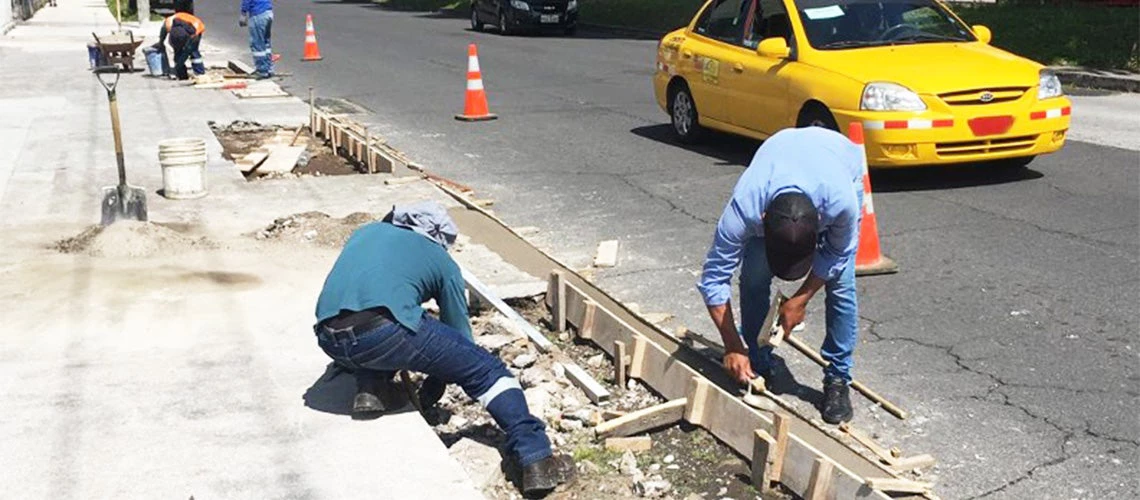 Construction of sidewalks in Quito, Ecuador