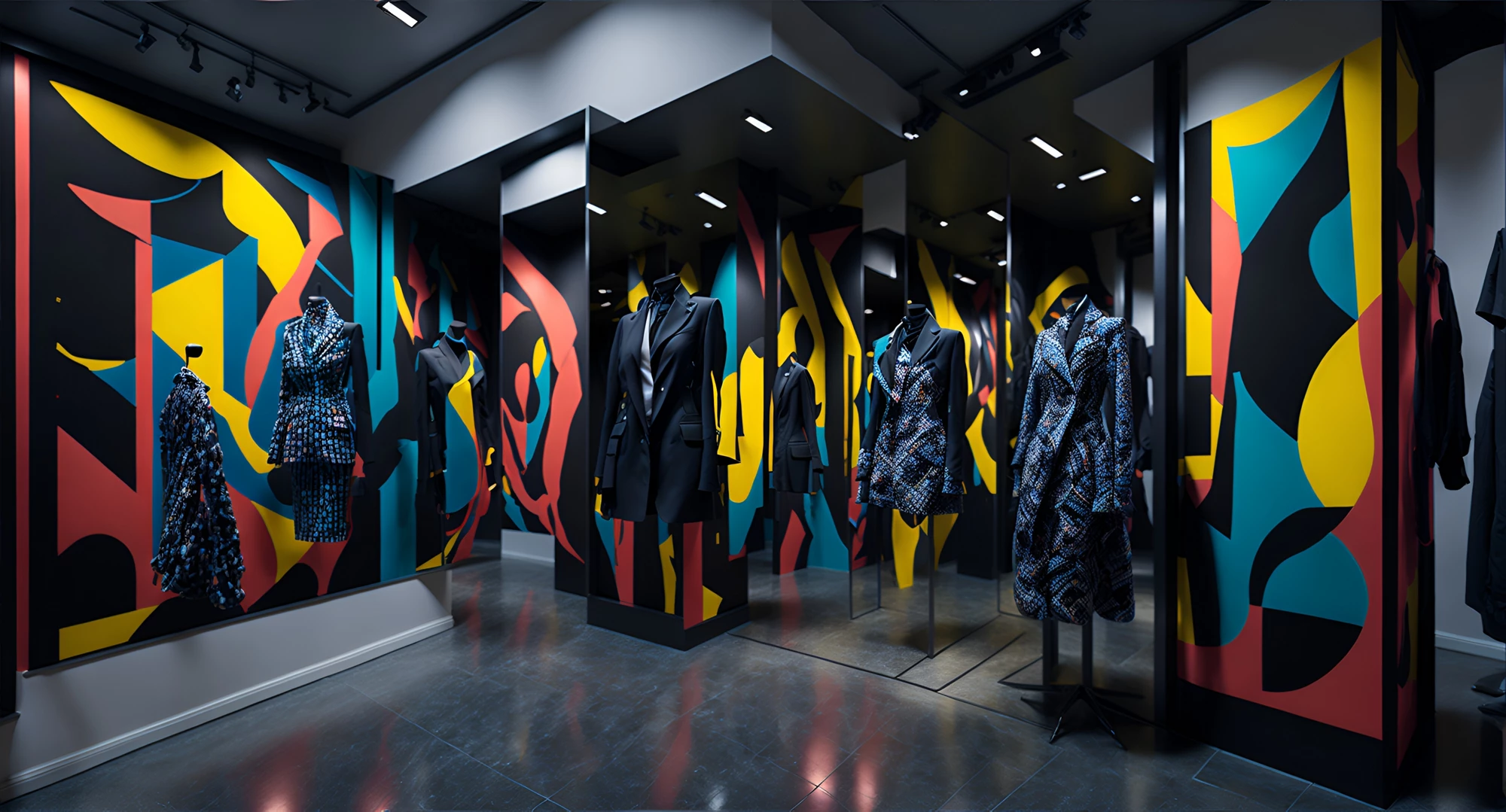 Illustration of a Colorful Clothing Store Interior with Various Garments on Display created with Generative AI technology