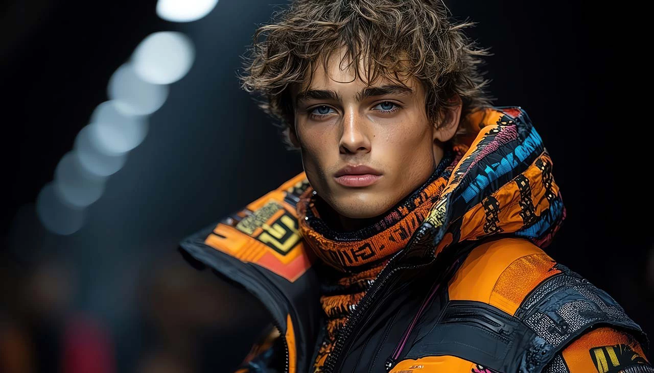 A fashion-forward model in a sci-fi outfit.
