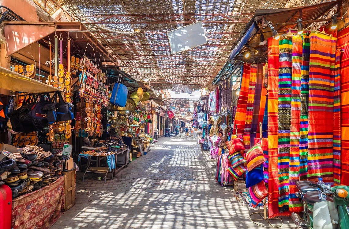 An open-air market in Fez, Morocco is designed to keep people cool