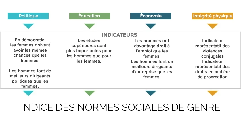 Figure 1 - Dimensions et indicateurs de l'indice des normes sociales de genre