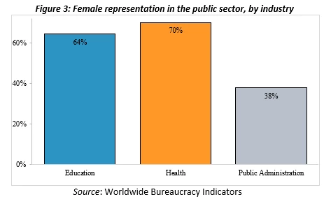 Chart on female representation in the public sector, by industry
