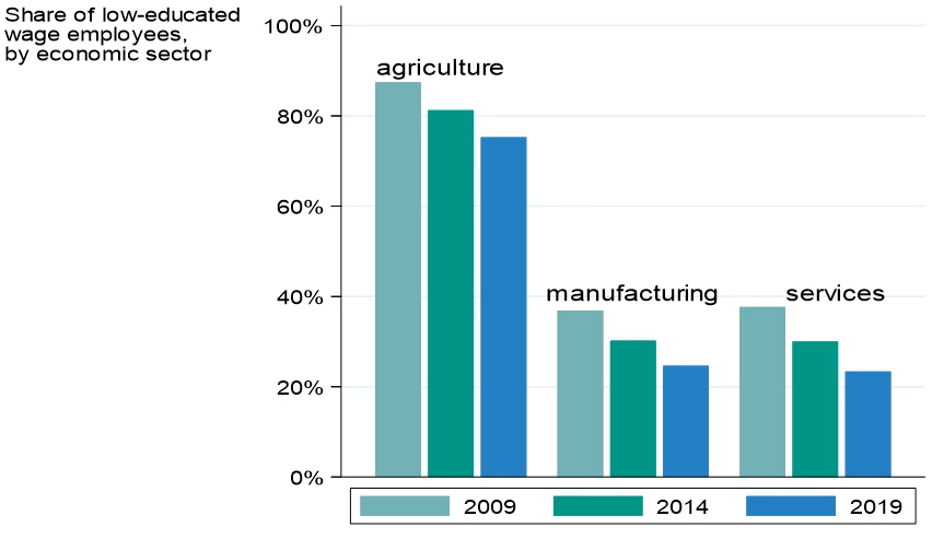 Figure 4: Low-educated wage employment by economic sector