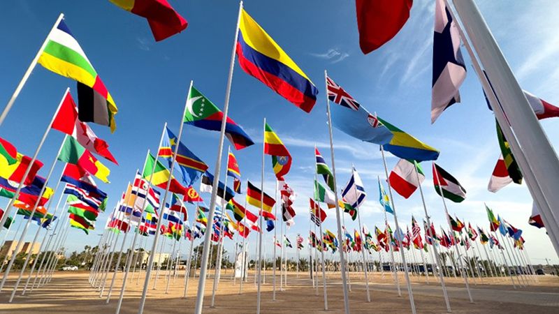Member countries flags at World Bank - IMF annual meetings 2023. Photo: World Bank