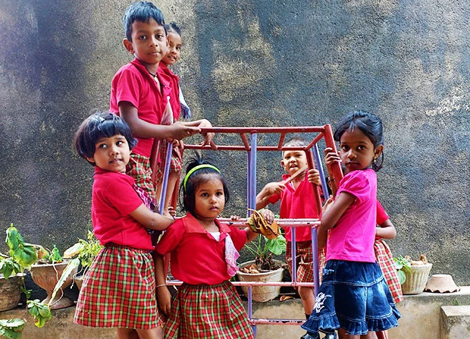 Playtime of the students of the Nipuna preschool in Welampitiya, Sri Lanka
