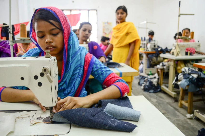 Adolescent girls working at a ready-made garments factory in Dhaka, Bangladesh. 