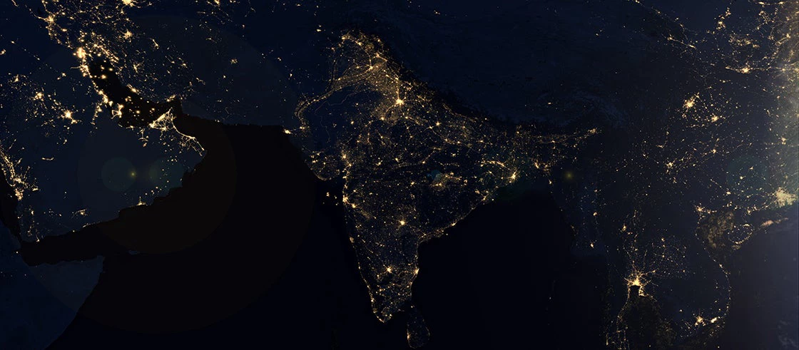 India by night. Photo: Shutterstock.com