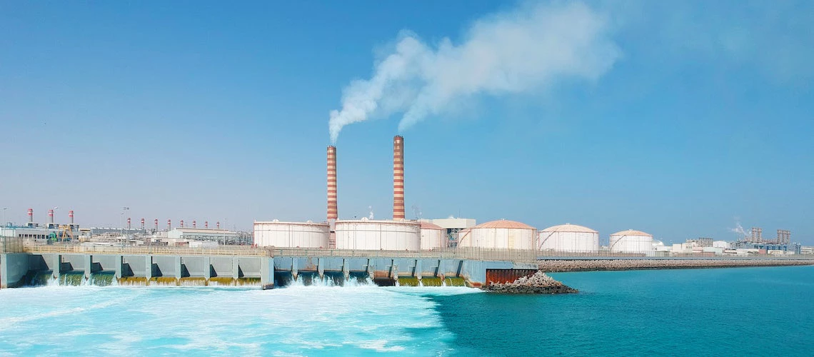 Aerial View of Zour Thermal Power Plant in Kuwait.