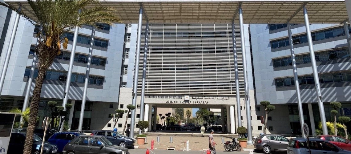 Traffic passes in front of the Trésorerie Générale du Royaume (TGR) offices in charge of public procurement in Morocco.