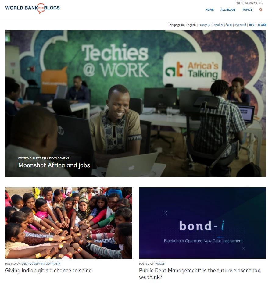 World Bank Blogs Homepage screenshot.