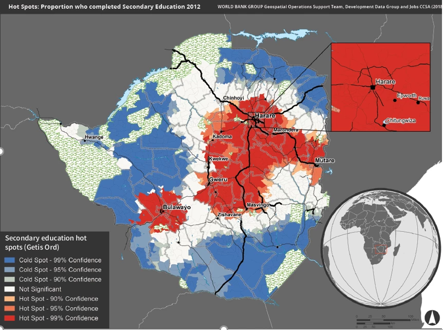 Proportion who completed secondary education: hotspot analysis