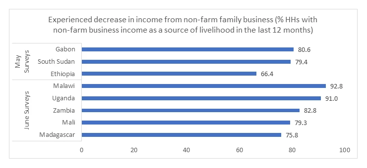 Experienced decrease in income from non-farm family business (% HHs with non-farm business income as a source of livelihood in the last 12 months)
