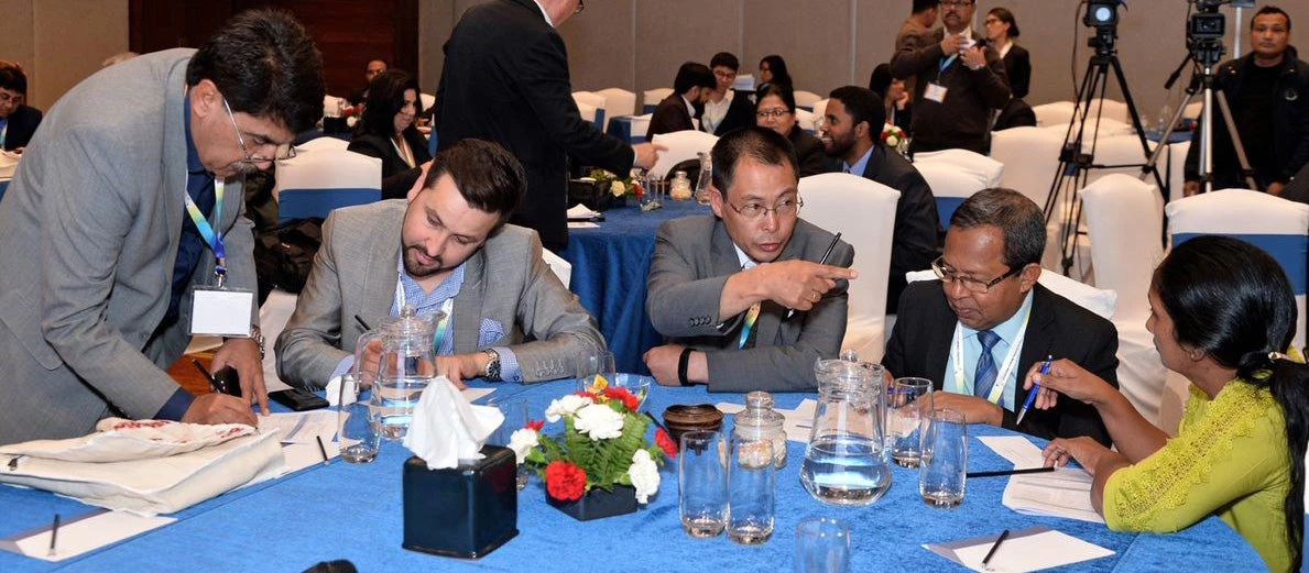 Scientists Muhammad Hanif of Pakistan, Shoaib Saboory of Afghanistan, Saraju Kumar Baidya of Nepal, Abdul Muhsin Ramiz of Maldives, and Dulari Gangani of Sri Lanka traded ideas to improve weather forecasts during the South Asia Hydromet Forum in 2019