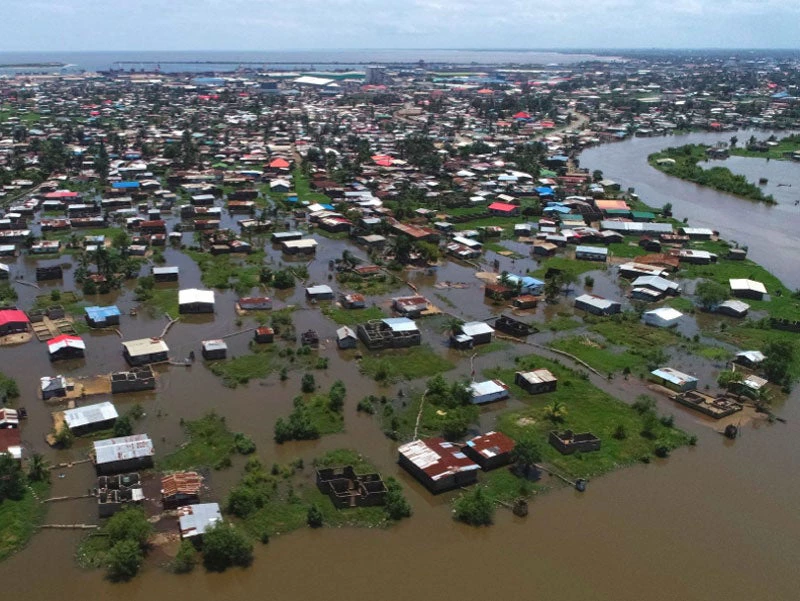 An aerial view of a flooded community in Monrovia, Liberia. Photo: iLab Liberia