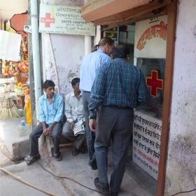 Onno visiting a medical dispensary in Okhla, Delhi, India